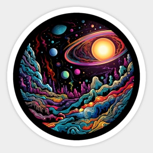 Surrealist space artwork with planets Sticker